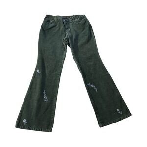 St John's‎ Bay Corduroy Pants Women's 12 Green Embroidered Floral Bootcut
